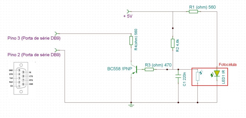 Circuito de ligação do anemómetro ao PC